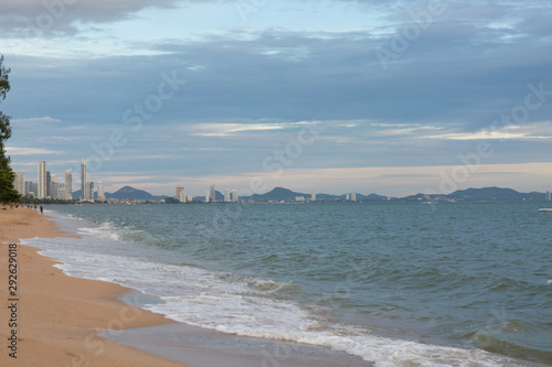 Sand beach water surf. Blue sea wave. © anya babii