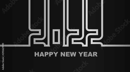 Year 2022 - simple greeting card, invitation, flyer, poster or design element - silver-metal-gray outline - vector