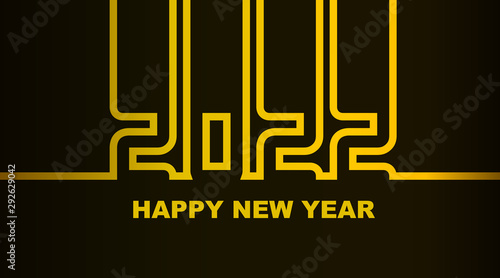Year 2022 - simple greeting card, invitation, flyer, poster or design element - golden gradient outline - vector