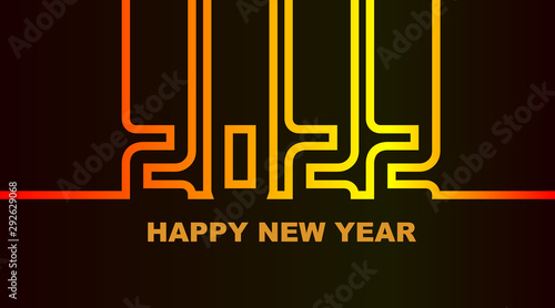 Year 2022 - simple greeting card, invitation, flyer, poster or design element - warm yellow-orange-red neon outline - vector