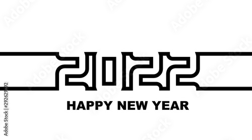 Year 2022 - simple greeting card, invitation, flyer, poster or design element - black outline - vector