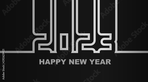 Year 2023 - simple greeting card, invitation, flyer, poster or design element - silver-metal-gray outline - vector