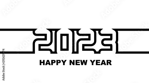 Year 2023 - simple greeting card, invitation, flyer, poster or design element - black outline - vector