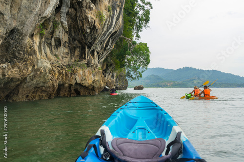 Group of tourists kayaking at Ao tha lane, Krabi, Thailand