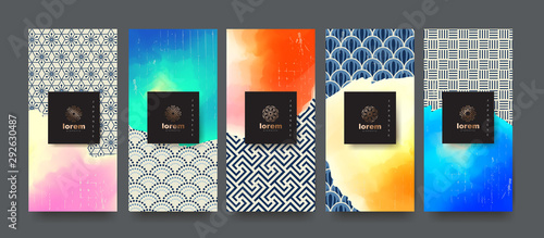 Vector set packaging templates japanese of nature luxury or premium products.logo design with trendy linear style.voucher, flyer, brochure.Menu book cover japan style vector illustration.