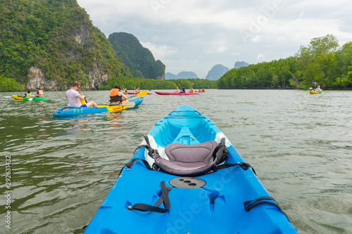 Group of tourists kayaking at Ao tha lane, Krabi, Thailand photo