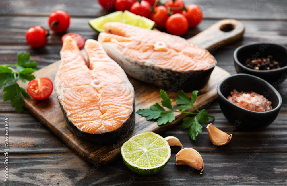 Raw salmon steaks Raw salmon steaks