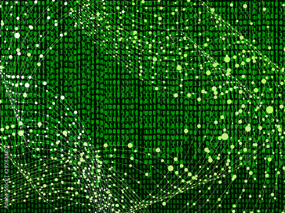 Vector Binary Code Background with Abstraction Wireframe Swirls, Matrix ...