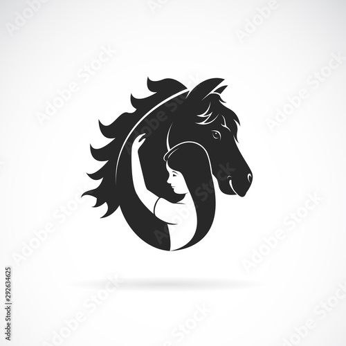 Vector silhouette of the horse and girl on white background. Expression of love and relationship., Easy editable layered vector illustration.