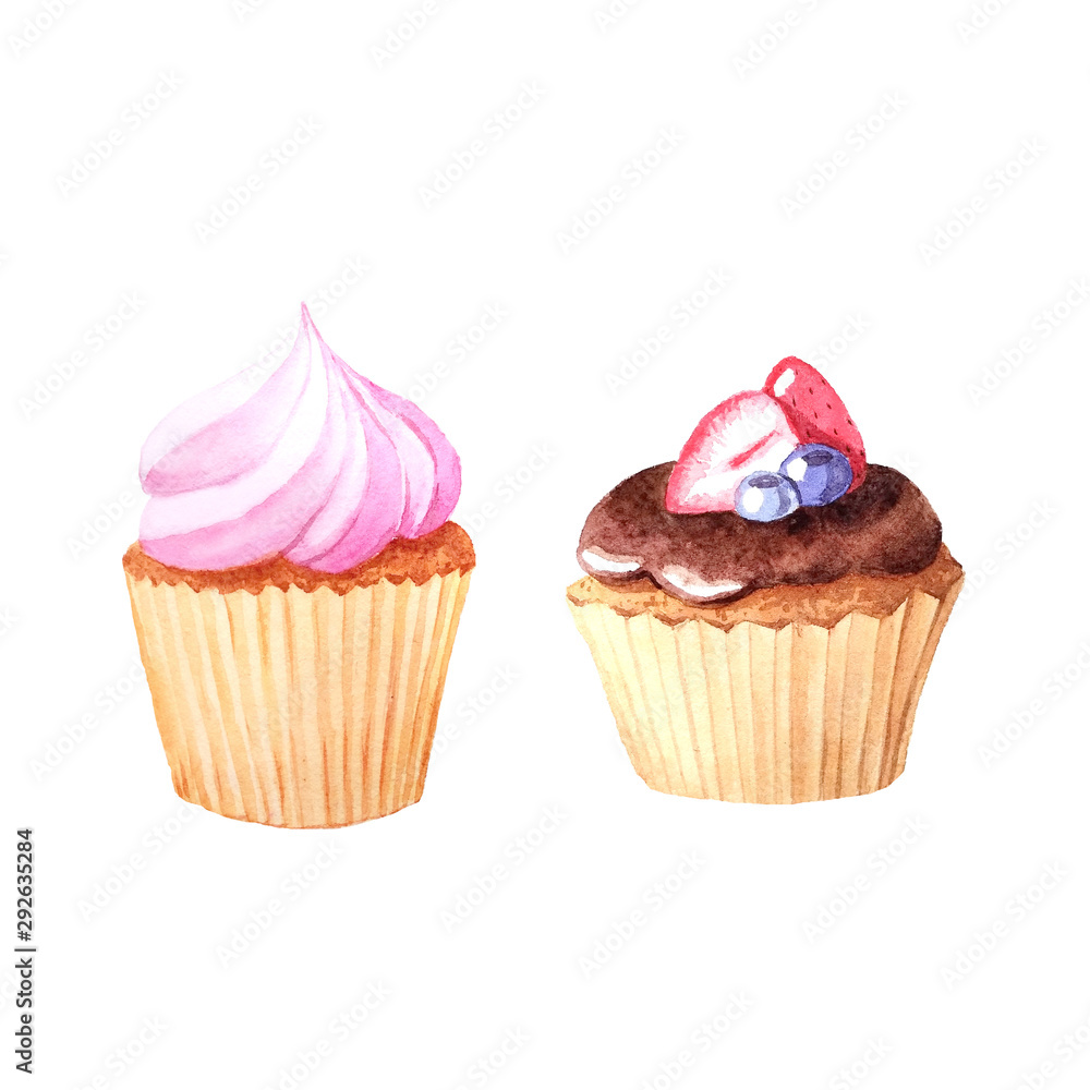 Watercolor sweet and tasty cakes Watercolor sweet and tasty cakes