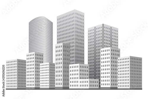 City district with multi-storey buildings. Monochrome. Vector illustration.
