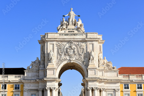 Canvas Print close up view to the Beautiful ceiling of the Triumphal Arch (Arco da Rua August