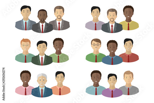 Multiethnic group of men. Teamwork. Vector illustration.