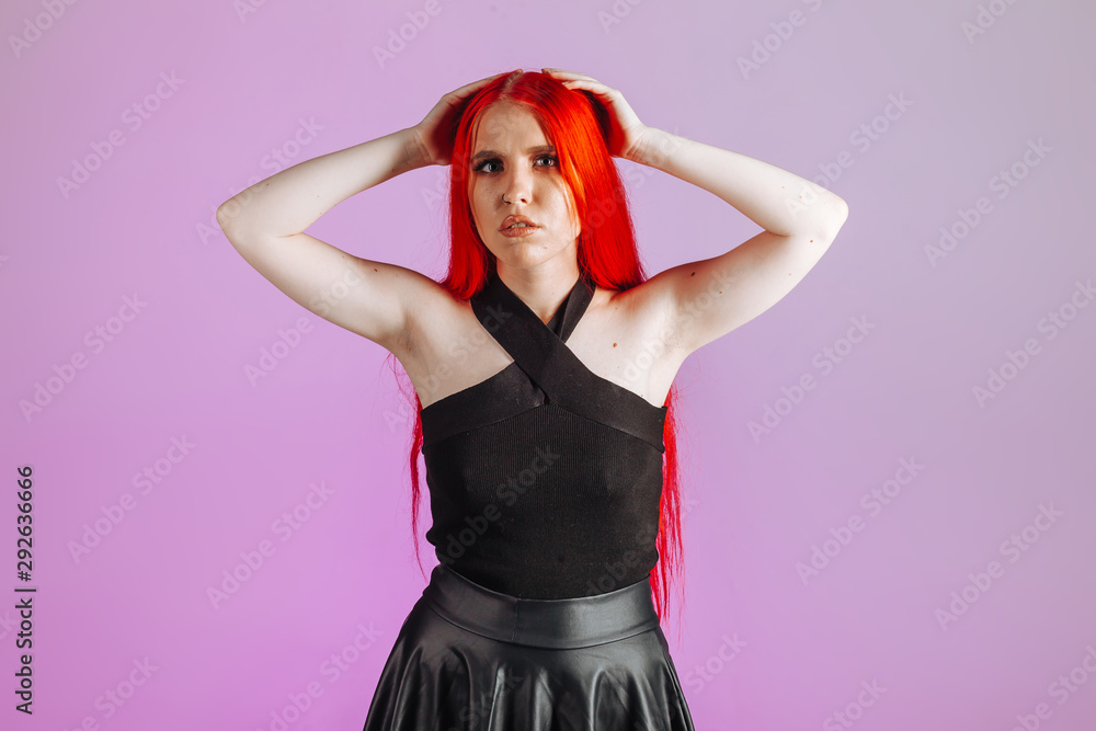 Pink hair leather skirt deals