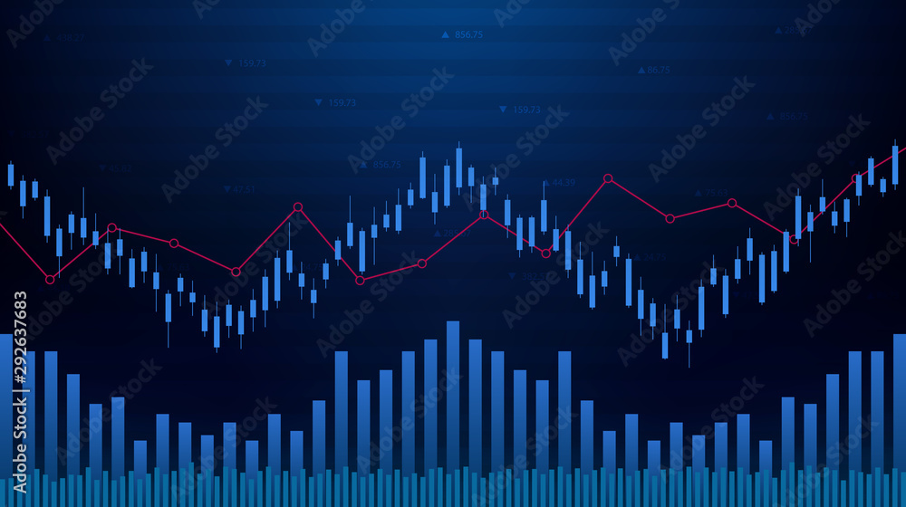 Naklejka premium Abstract financial chart with candlestick graph in stock market on blue color background