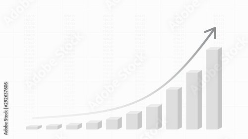 Abstract financial chart with uptrend line 3d graph and arrow  in stock market on black and white color background