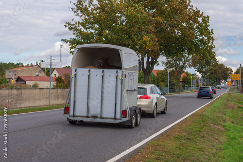 Fotografie ein Pferdetransporter mit zwei Pferden