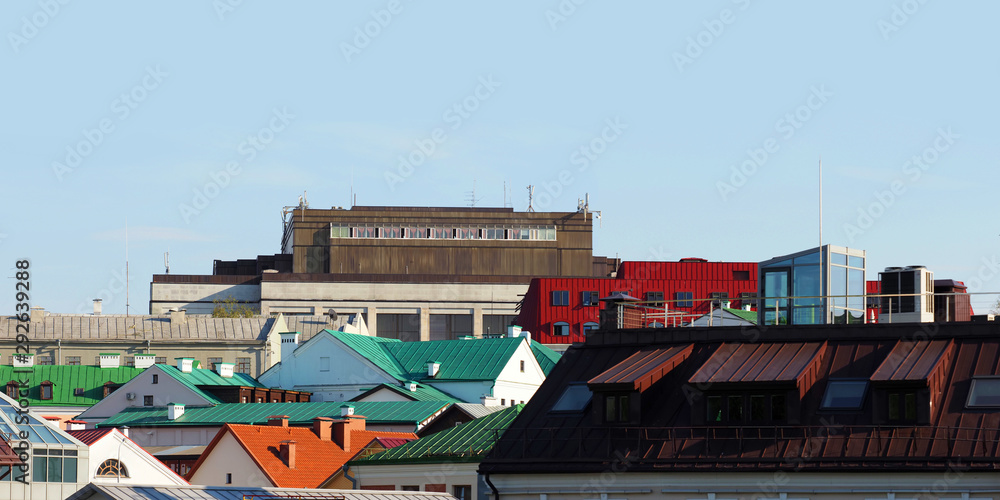 Multicolored roofs of Minsk, Belarus. City landscape, downtown, panoramic view Multicolored roofs of Minsk, Belarus. City landscape, downtown, panoramic view