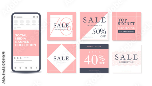 Abstract banner template design on pink background.