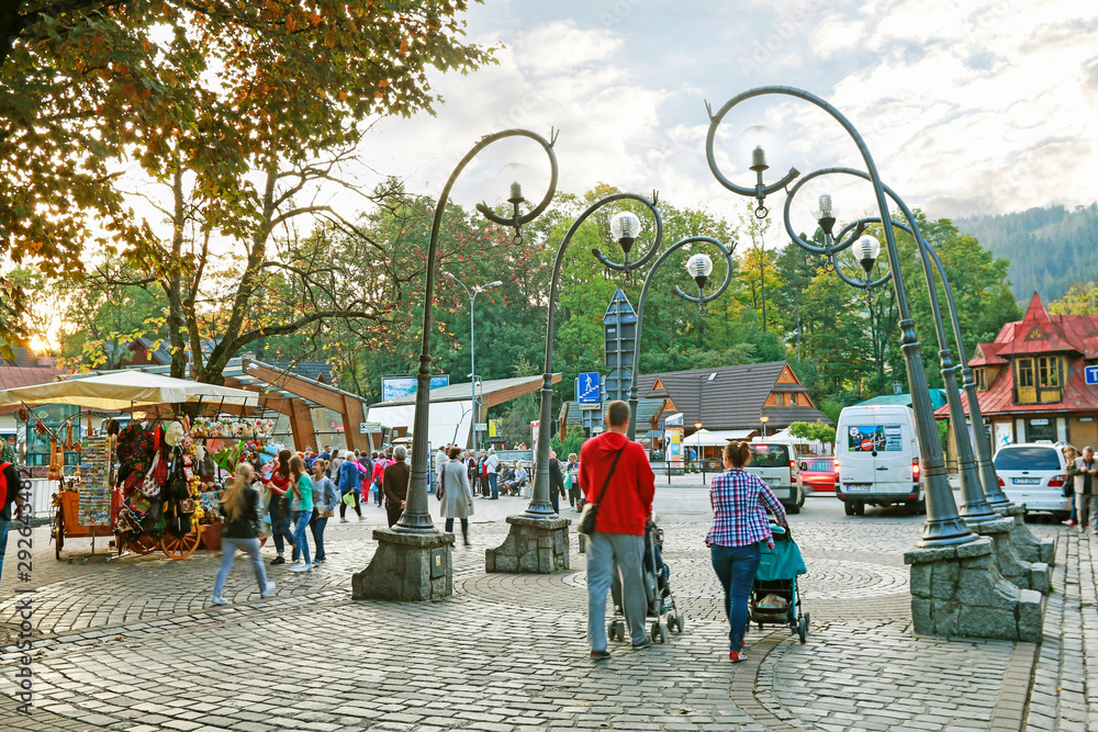 ZAKOPANE, POLAND - JULY 27, 2018: Krupowki street, the main city promenade