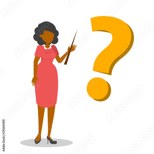 Female teacher and big question mark vector isolated