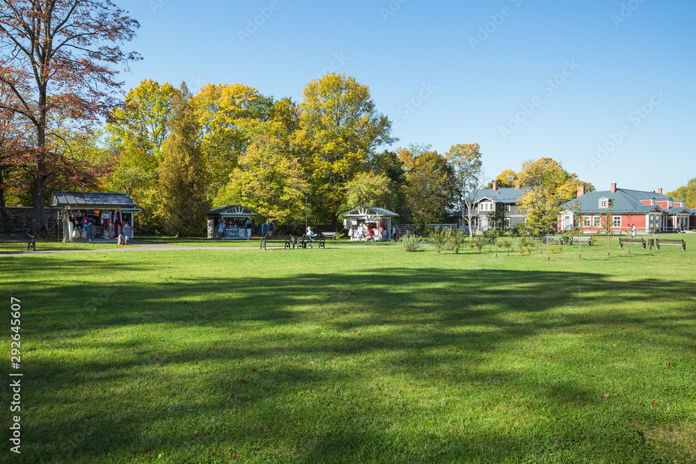 City Sigulda, Latvia Republic. Old renovated manor in city garden. 27. Sep. 2019