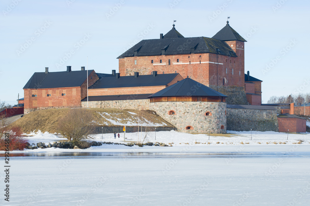 The ancient fortress of the city of Hameenlinna on March day. Finland