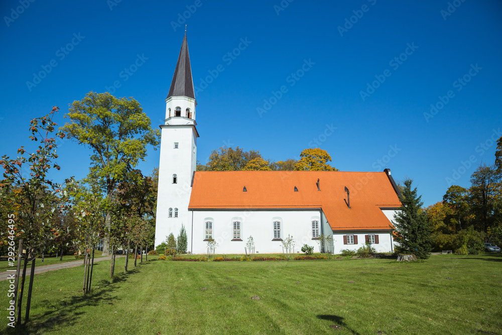 City Sigulda, Latvia Republic. Old church and green park. 27. Sep. 2019 City Sigulda, Latvia Republic. Old church and green park. 27. Sep. 2019