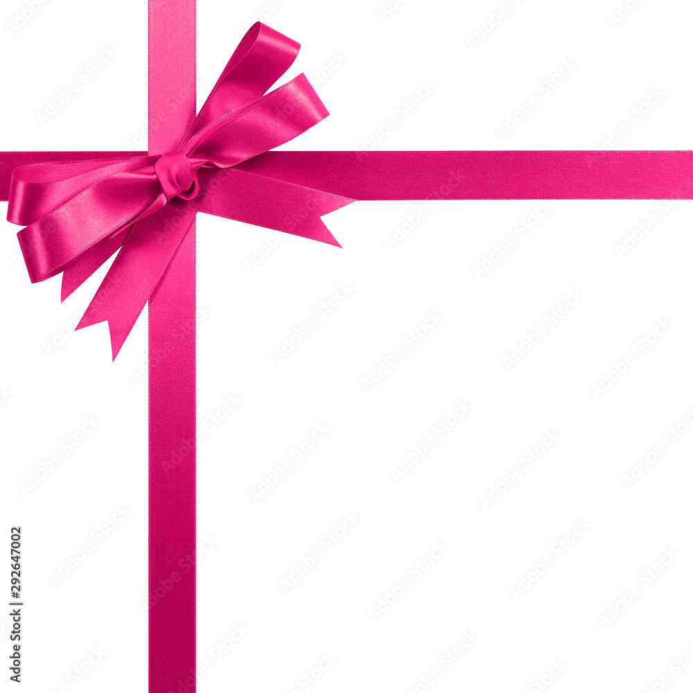 Pink gift ribbon bow vertical corner border frame isolated on white. Pink gift ribbon bow vertical corner border frame isolated on white.