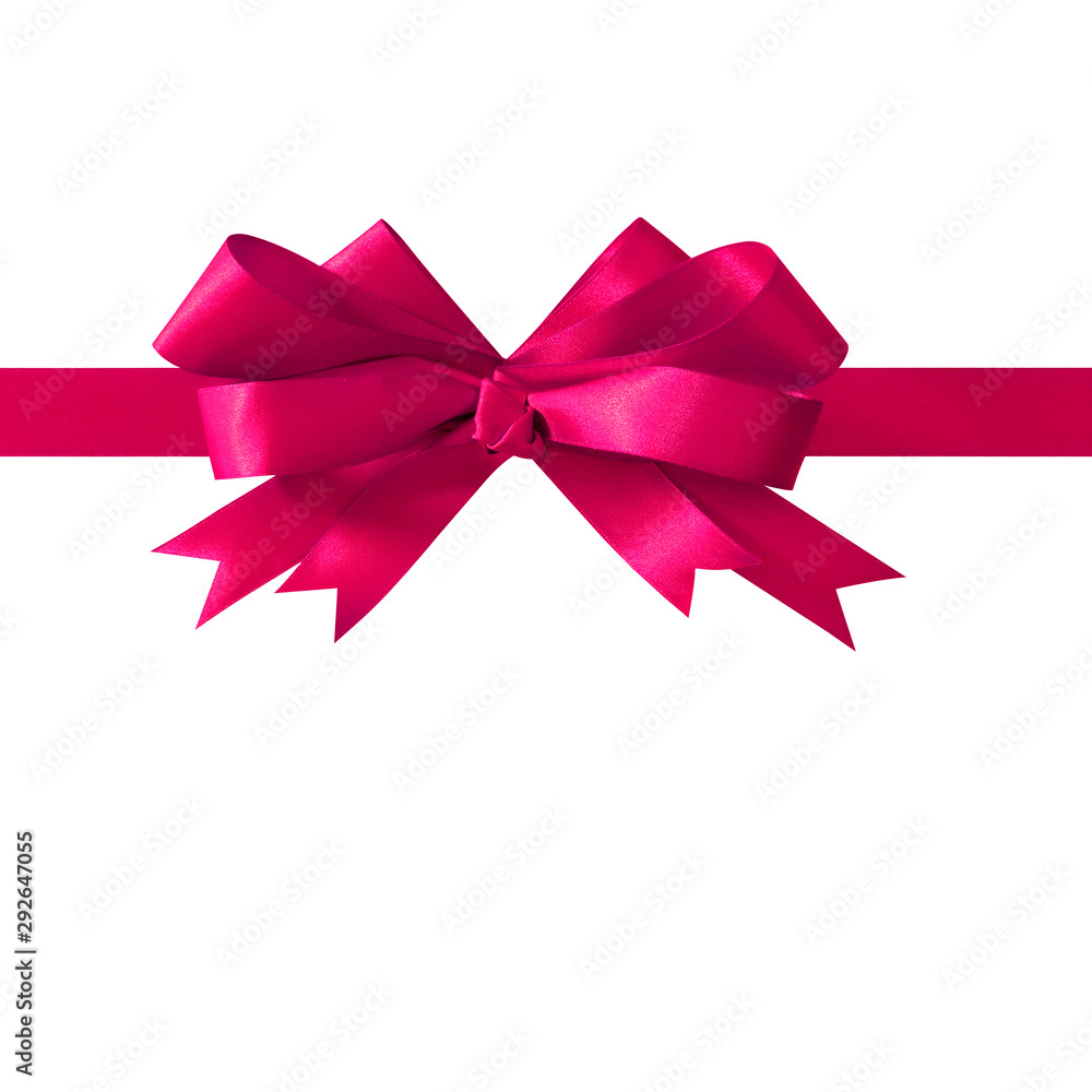 Pink gift ribbon bow straight horizontal isolated on white. Pink gift ribbon bow straight horizontal isolated on white.