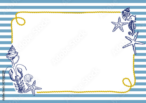 手描き画 マリン　フレーム　横長