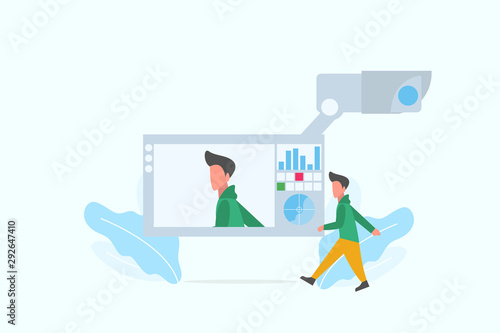 man caught on CCTV camera. CCTV camera recording concept vector illustration concept for web landing page template, banner, flyer and presentation