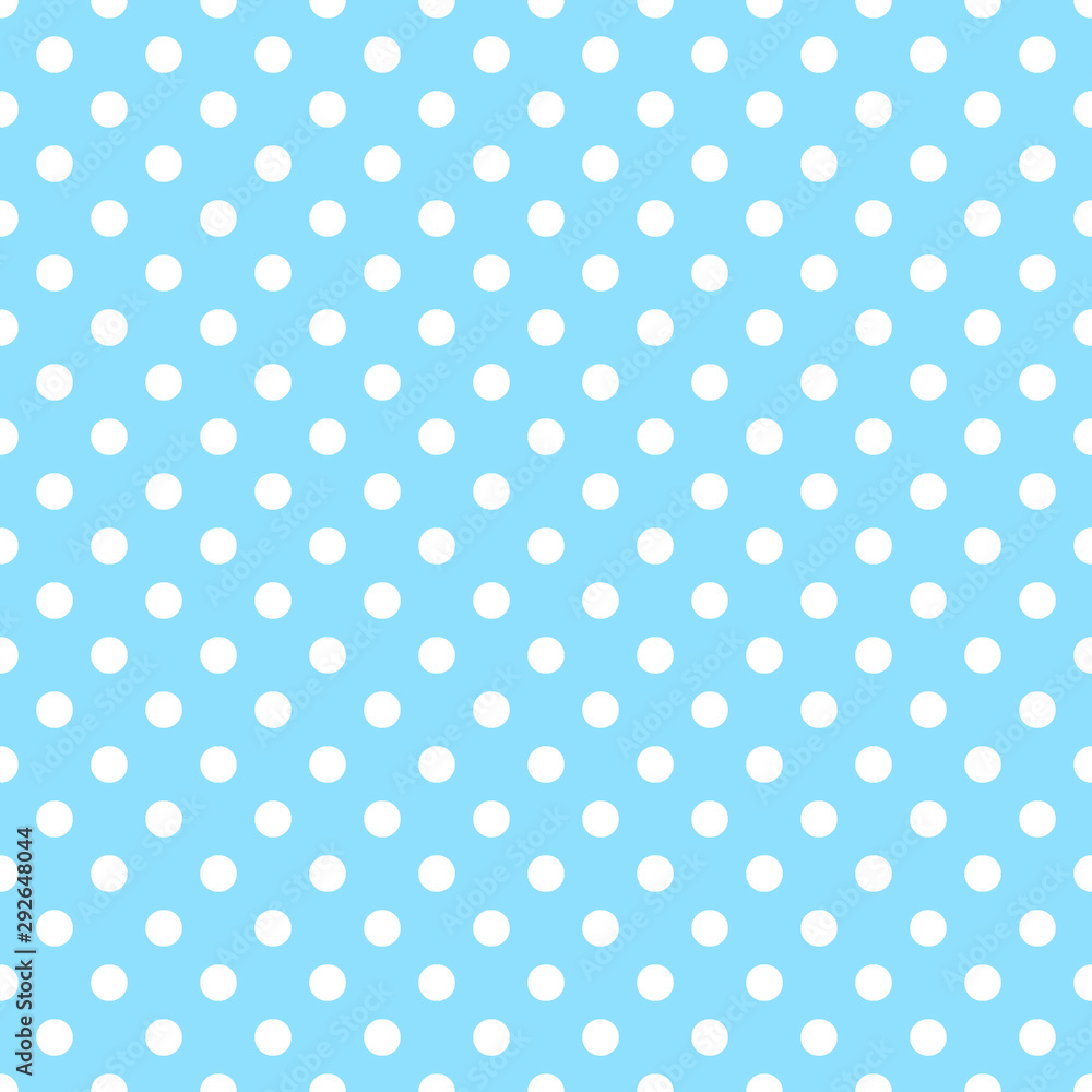 Seamless pattern with dots. White polka dots on blue background. Wallpaper, fabric, textile, scrapbooking, card, cover design and decor. Seamless print illustration for kids, babies, boys and girls