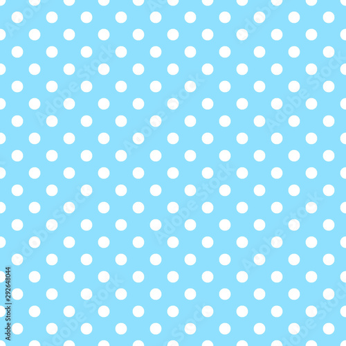 Seamless pattern with dots. White polka dots on blue background. Wallpaper, fabric, textile, scrapbooking, card, cover design and decor. Seamless print illustration for kids, babies, boys and girls