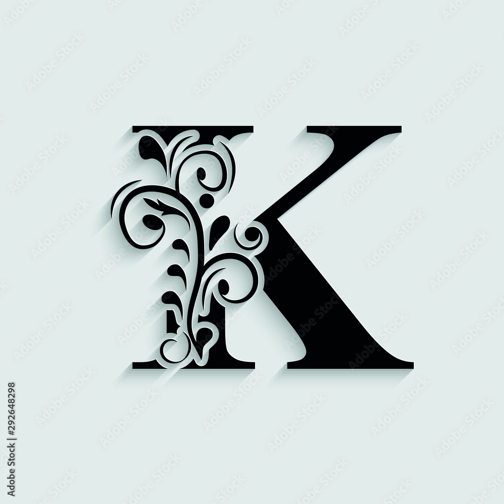 letter K. Black flower alphabet. Beautiful capital letters. Stock ...