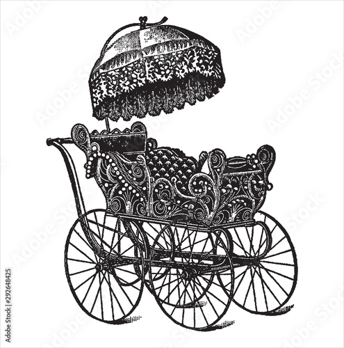 Vintage engraving of a pram
