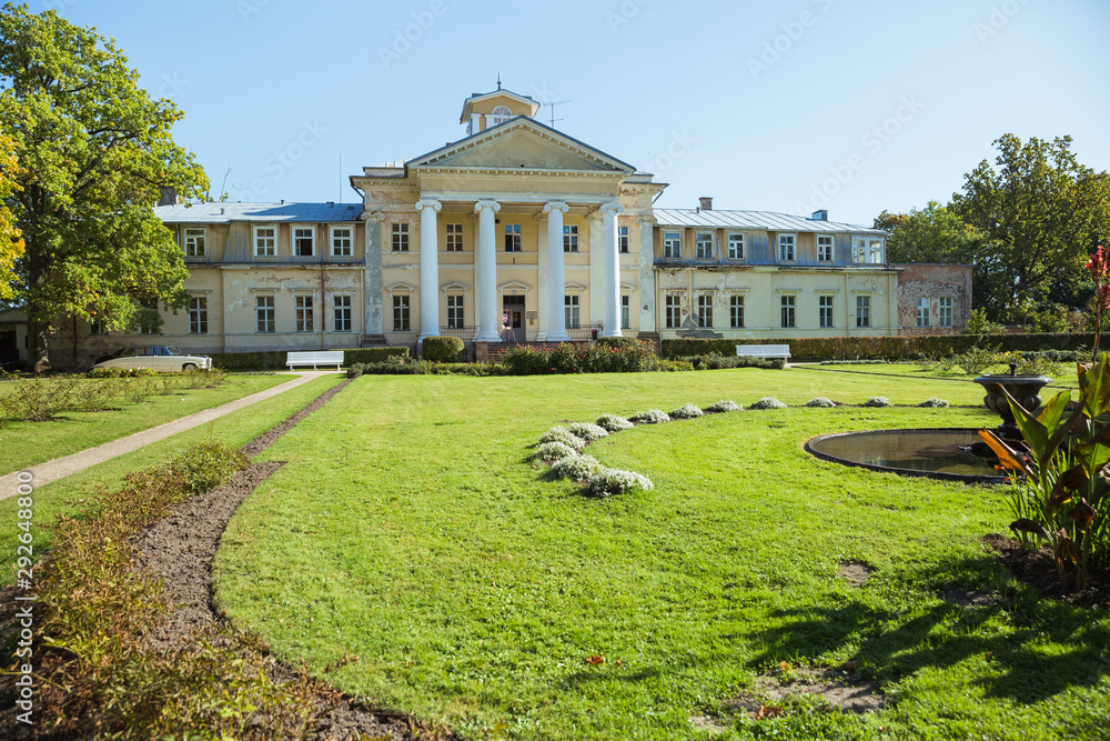 Fototapeta premium City Krimulda, Latvia Republic. Old manor with garden in Autumn. 27. Sep.2019.