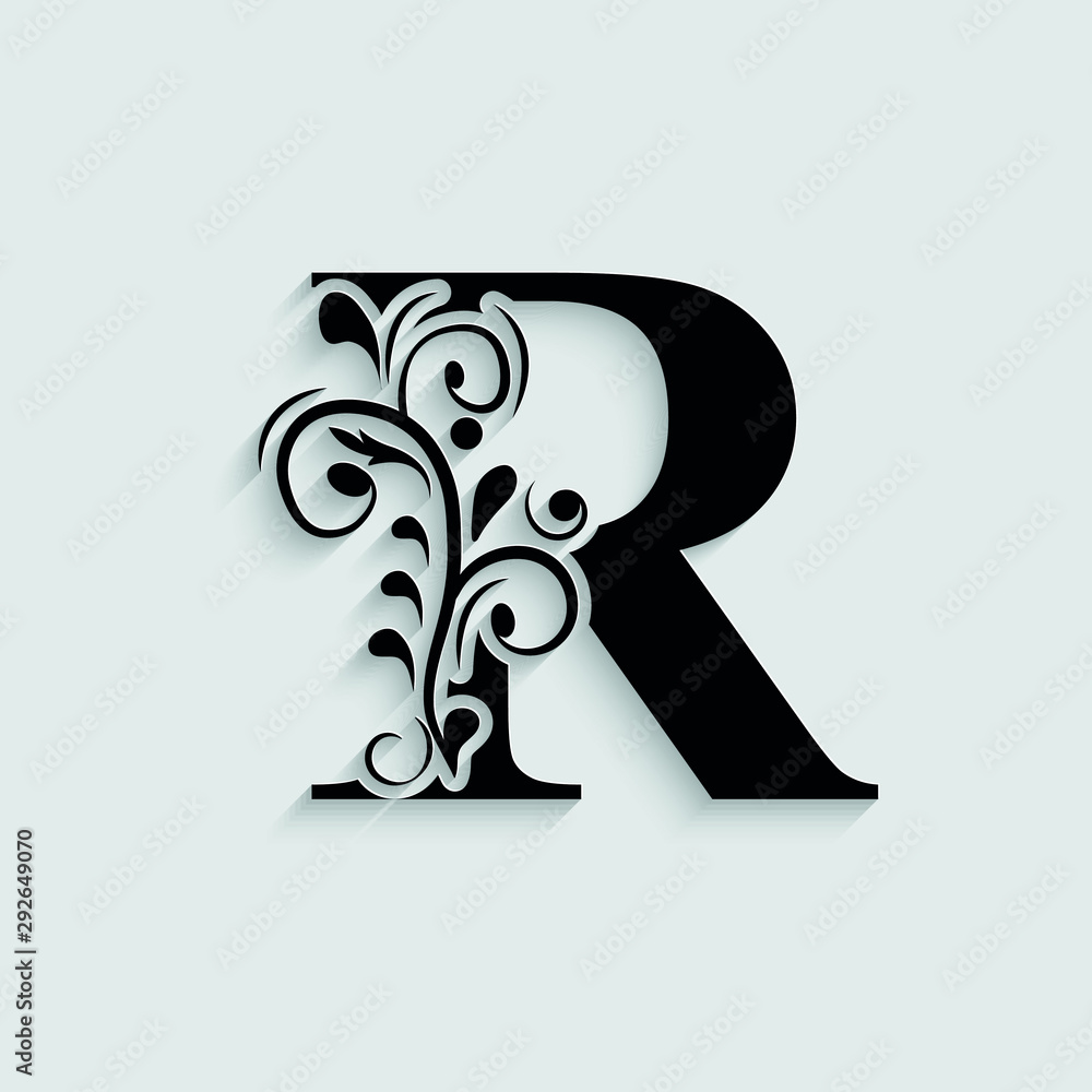 letter R. Black flower alphabet. Beautiful capital letters. Stock ...