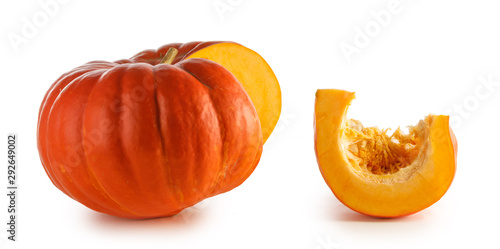 Cut pumpkin on white photo