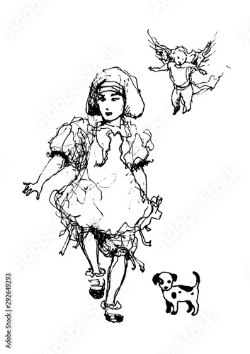 Wallpaper Mural girl and cat, graphic art Torontodigital.ca