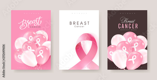 Breast cancer october awareness month pink balloons banner background,vector illustration
