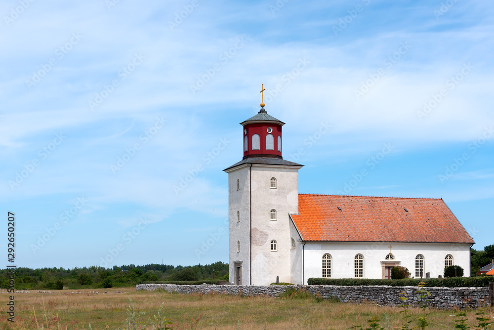The church of the village Gardby on the swedish island Oland in summer