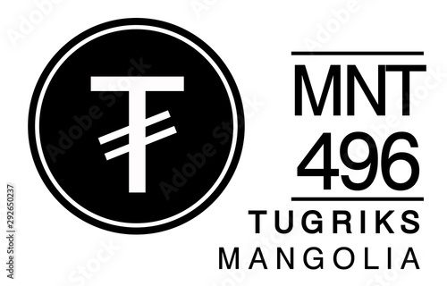 T, MNT, 496, Tugriks, Mangolia Banking Currency icon typography logo banner set isolated on background. Abstract concept graphic element. Collection of currency symbols ISO 4217 signs used in country photo