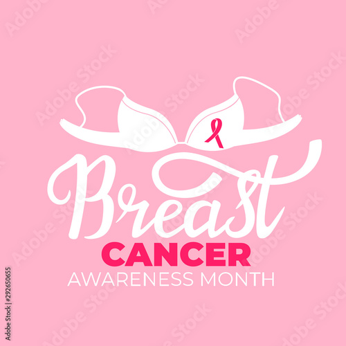 National Breast Cancer Awareness Month banner with bra and a pink ribbon