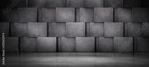 Futuristic Concrete Wall Room Dark Background Scene with Floor