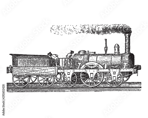 Vintage engraving of a high-speed locomotive