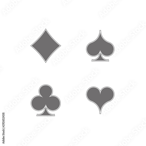 Set diamonds, clovers, hearts, spades Playing card suits icons template gray editable. High quality shape Playing card suit symbol pictogram for web design or mobile app isolated on white background