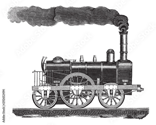 Vintage engraving of a high-speed locomotive