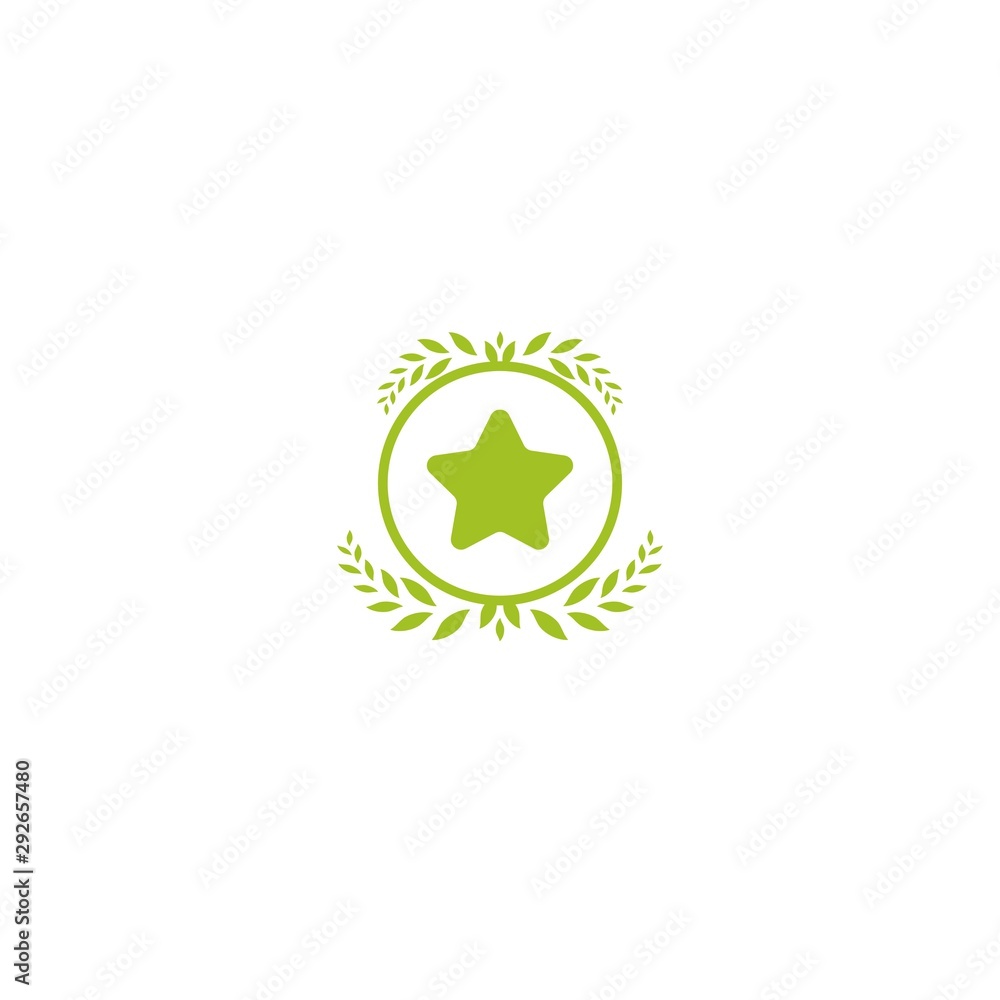 Valid Seal icon. Green circle with leaves laurel and star. Isolated on white. ecology medal, eco friendly sticker icon. Valid Seal icon. Green circle with leaves laurel and star. Isolated on white. ecology medal, eco friendly sticker icon.