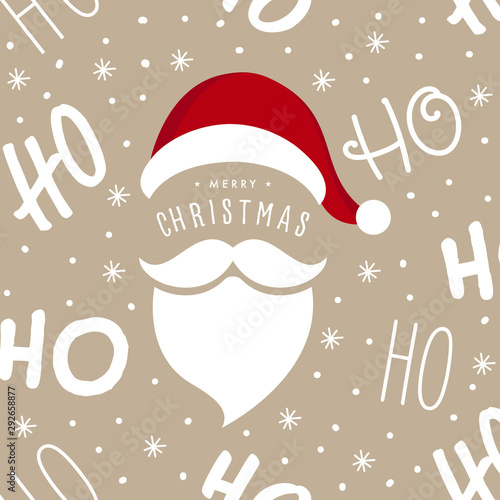 Ho ho ho Santa Claus laugh hat and beard seamless texture pattern background